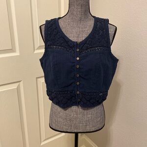 Navy Blue Button-Up Sleeveless Top